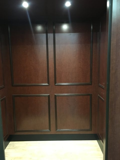 Dark brown wood cab interior